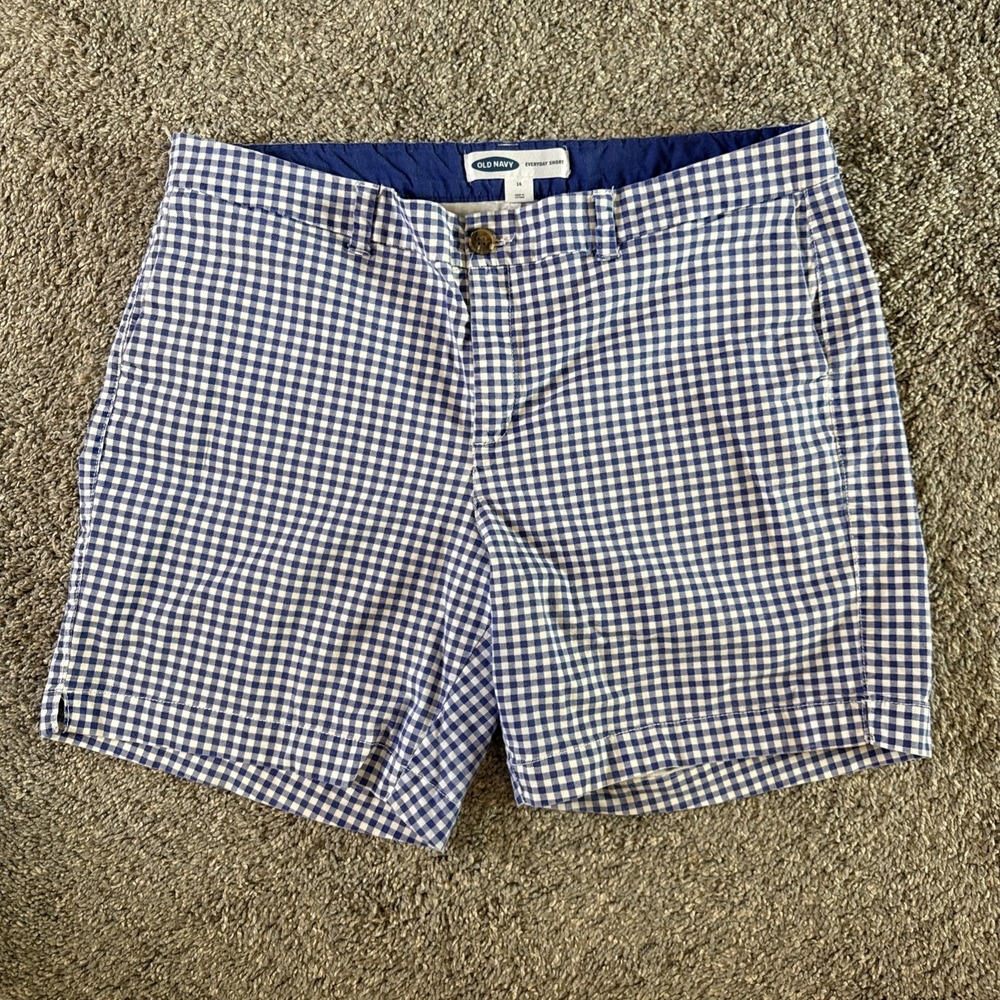 Old Navy Shorts Women's Blue Gingham Chinos High Rise Preppy Casual Size 16